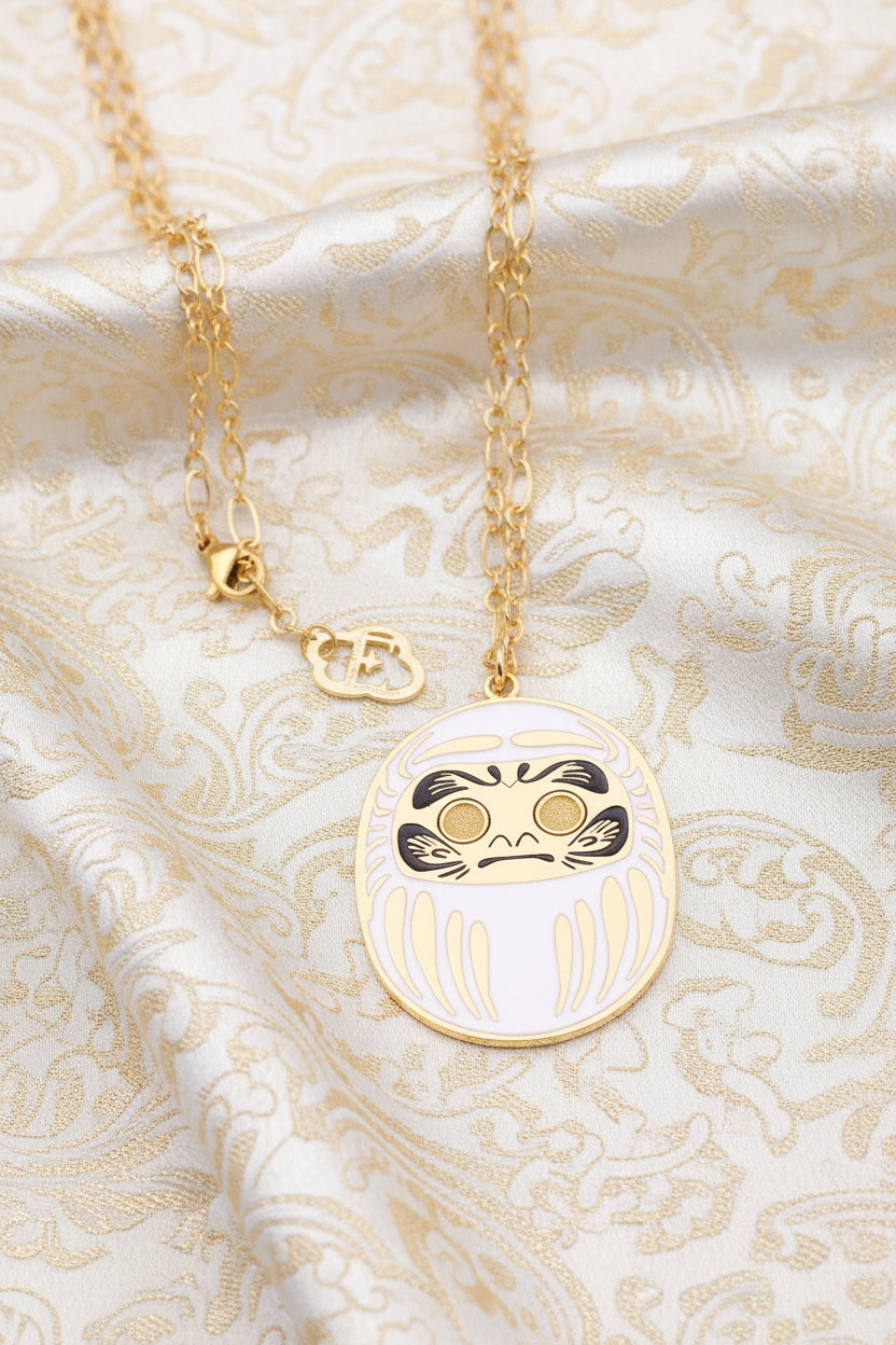 Collana Daruma Bianca con ciondolo 24K oro simbolo di armonia amore e matrimonio catena 90 cm donna