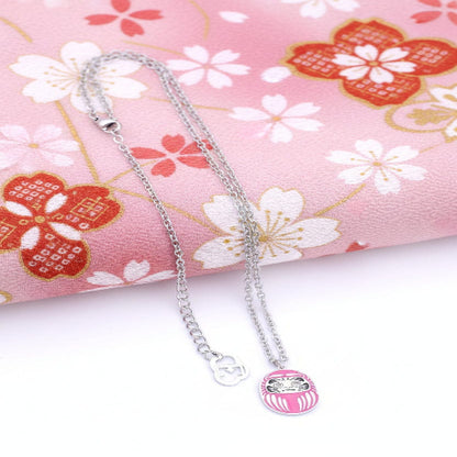 Collana Uomo Mini Daruma Rosa in rodio e acciaio simbolo di amore relazioni e creatività stile minimal 50 cm uomo