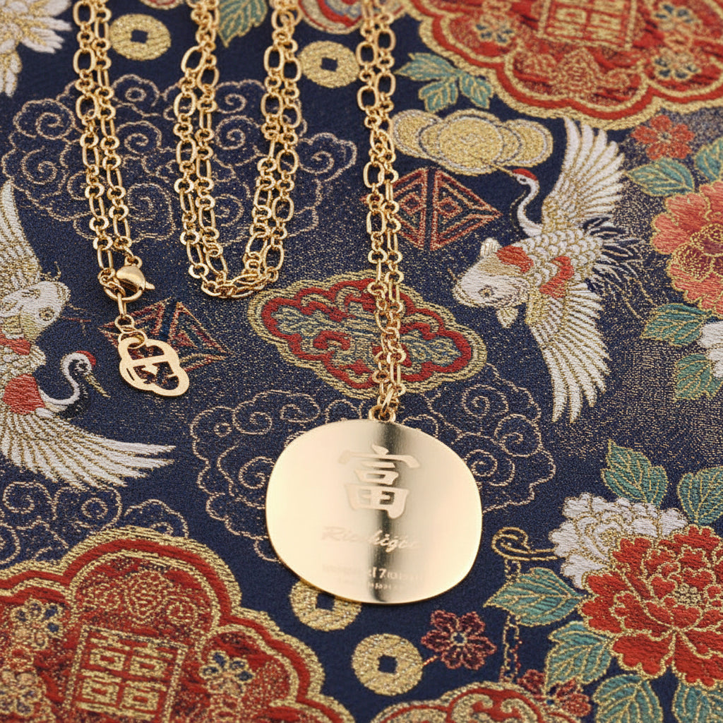 Collana Daruma Oro 24K simbolo di ricchezza, prosperità e abbondanza con ciondolo elegante 90 cm per donna