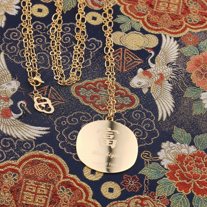 Collana Daruma Oro 24K simbolo di ricchezza, prosperità e abbondanza con ciondolo elegante 90 cm per donna