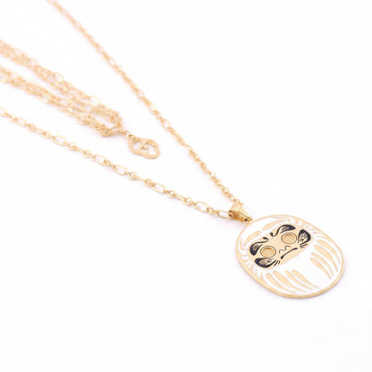 Collana Daruma Bianca con ciondolo 24K oro simbolo di armonia amore e matrimonio catena 90 cm 