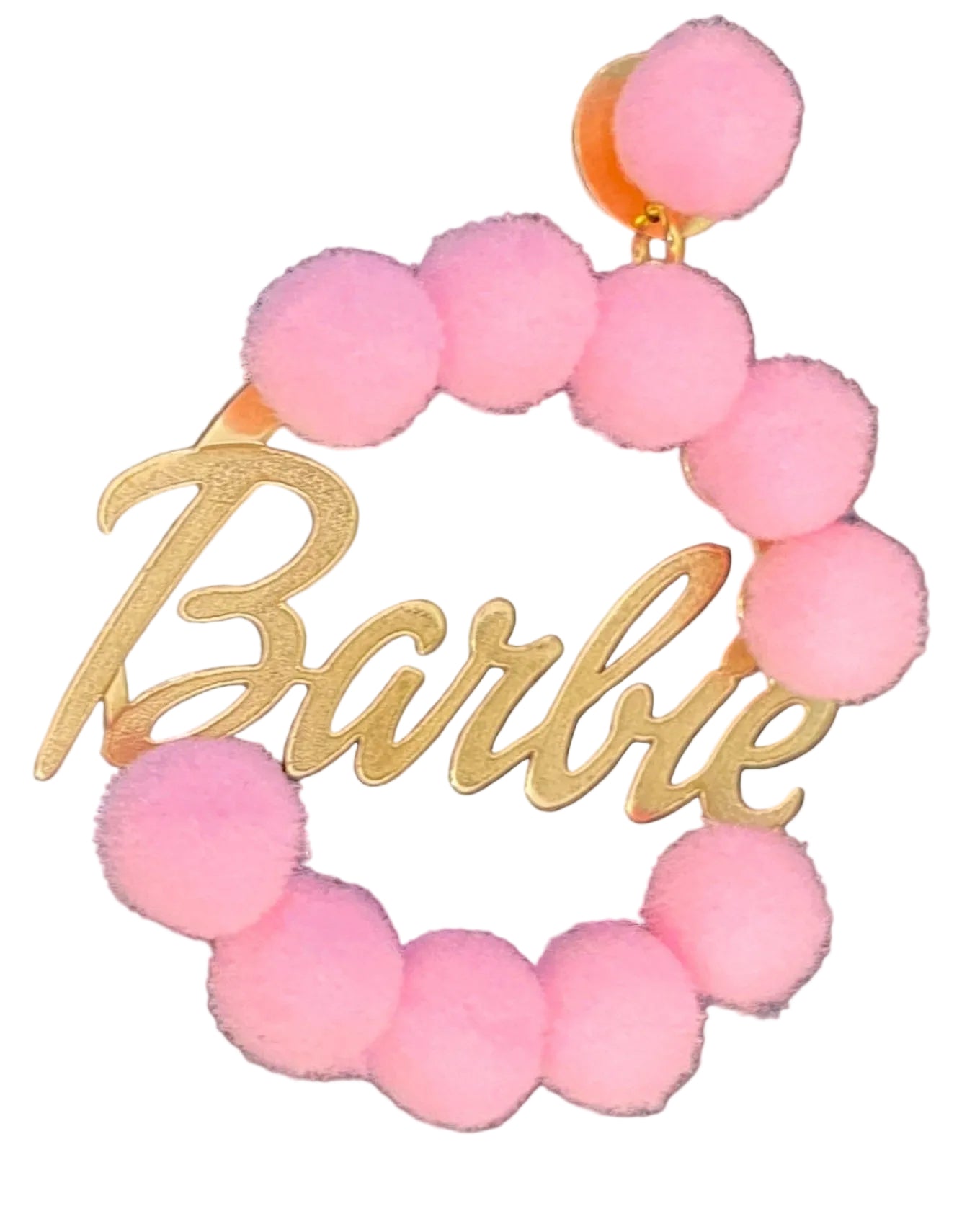 Orecchino Barbie Doppio con Pon Pon rosa – Ottone placcato oro 24kt | Nuage d'Etoiles