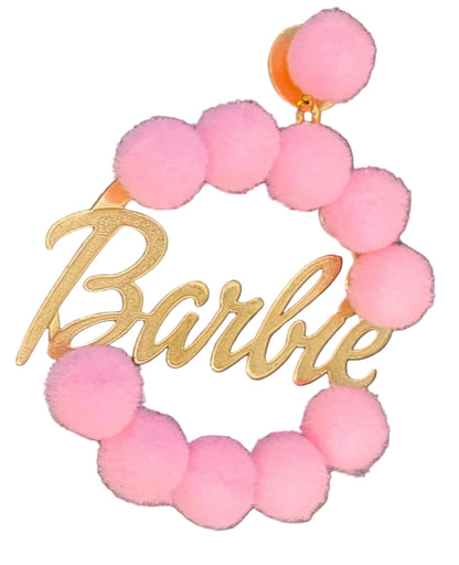 Orecchino Barbie Doppio con Pon Pon rosa – Ottone placcato oro 24kt | Nuage d'Etoiles