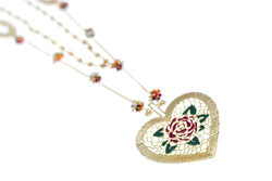 Collana rosario e cuore con rosa