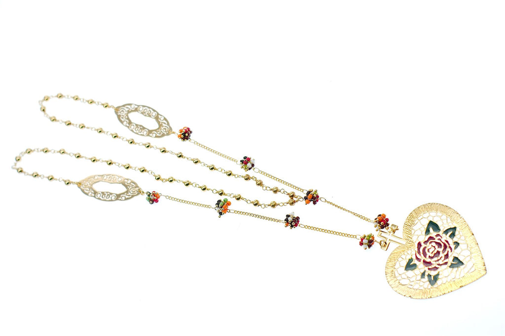 Collana rosario e cuore con rosa