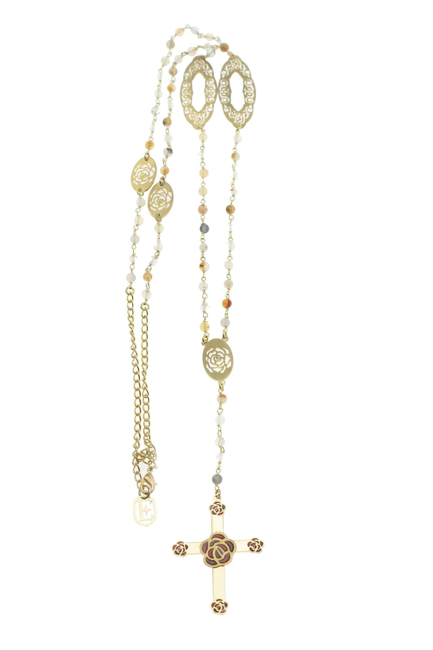 Collana Rosario con croce e rose