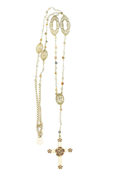 Collana Rosario con croce e rose