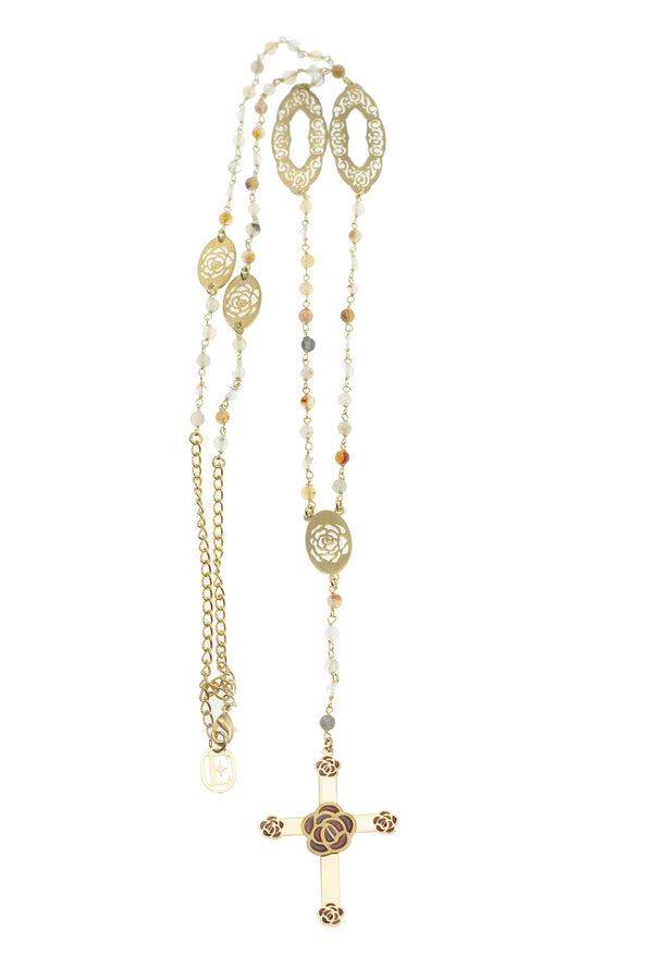 Collana Rosario con croce e rose