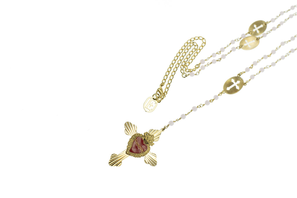 Collana Rosario (90cm)+ croce a raggiera con sacro cuore