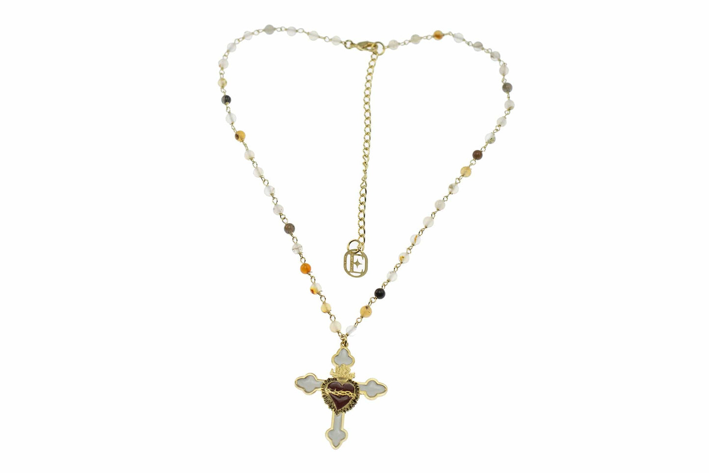 Collana Rosario + croce bianca con sacro cuore