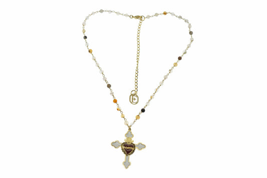 Collana Rosario + croce bianca con sacro cuore