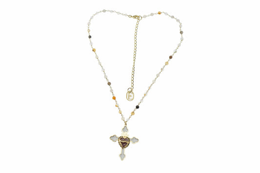 Collana Rosario (42cm)+ croce bianca con sacro cuore
