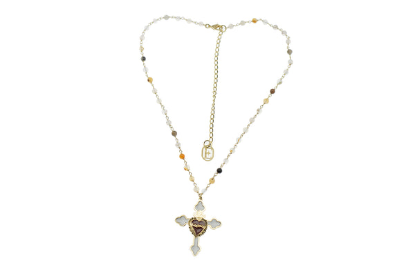 Collana Rosario (42cm)+ croce bianca con sacro cuore