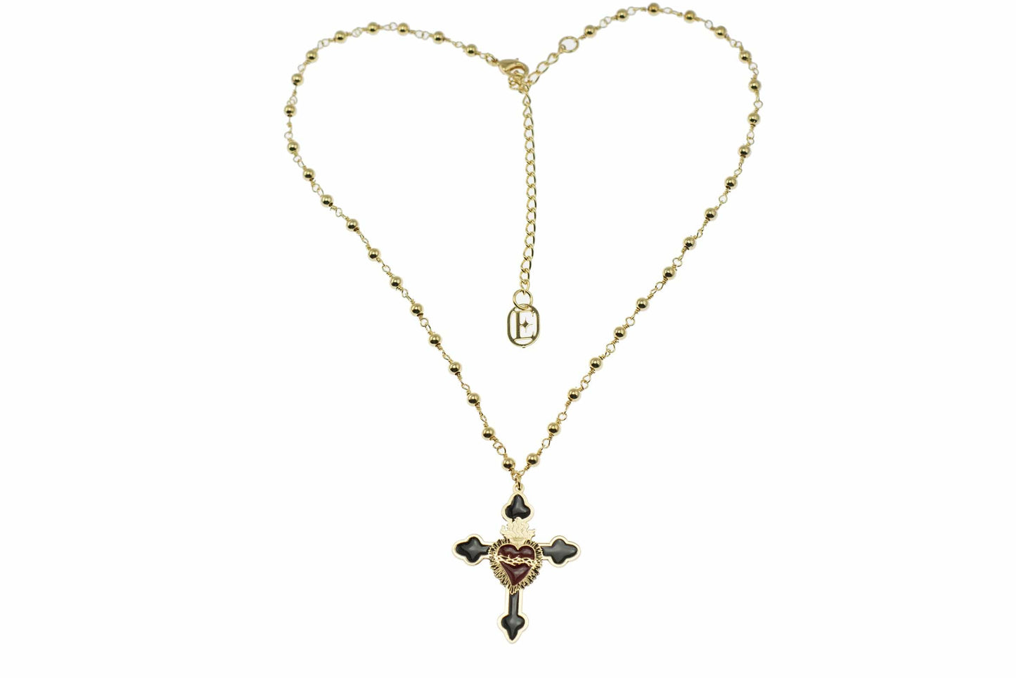 Collana Rosario + croce nera con sacro cuore