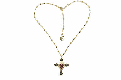 Collana Rosario + croce nera con sacro cuore