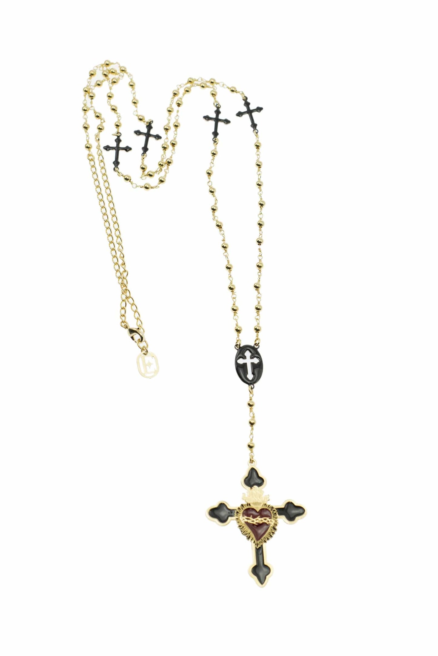 Collana Rosario (90cm) + croce nera con sacro cuore