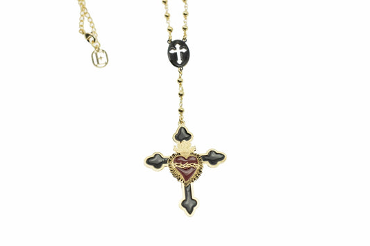 Collana Rosario (90cm) + croce nera con sacro cuore
