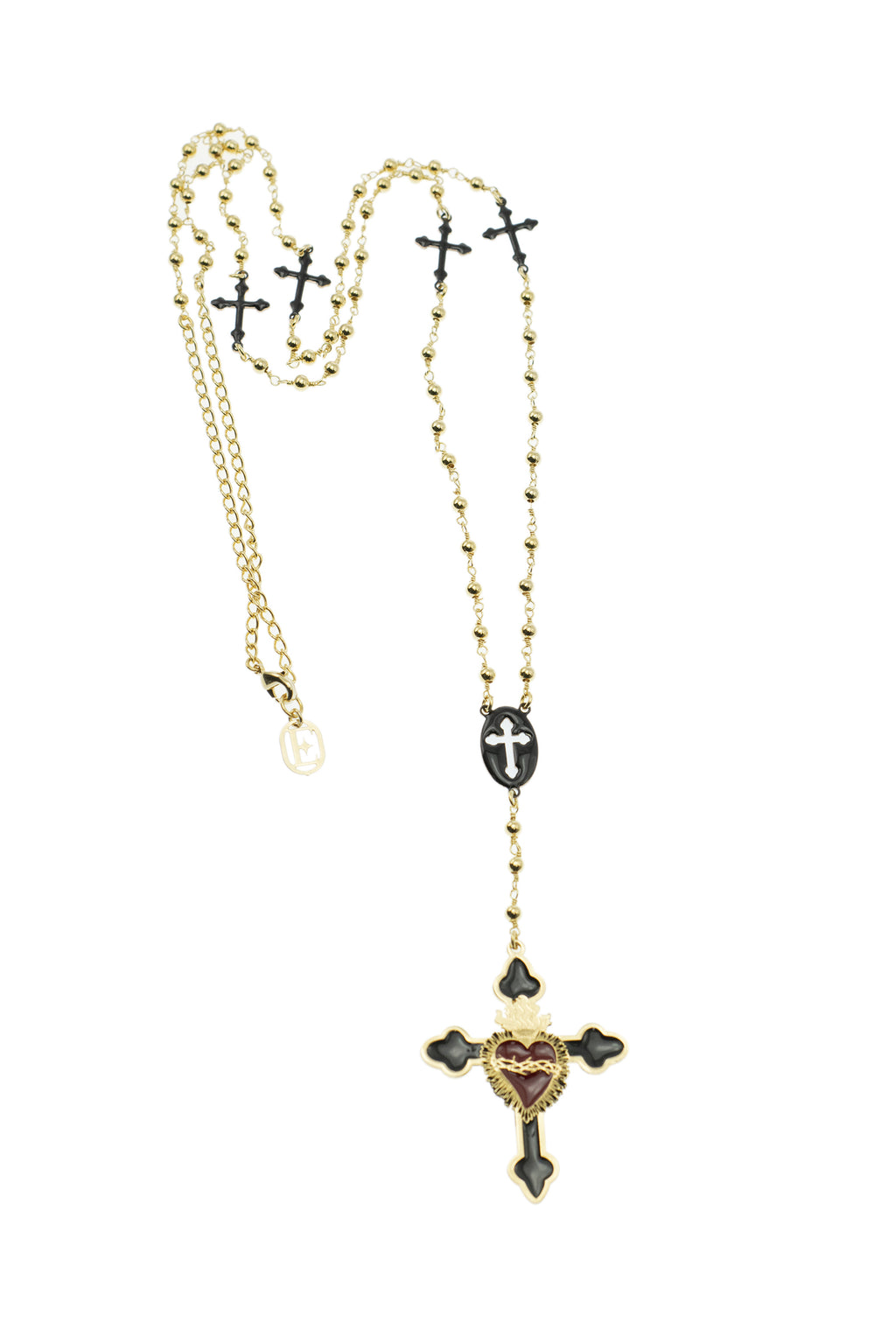 Collana Rosario (90cm) + croce nera con sacro cuore