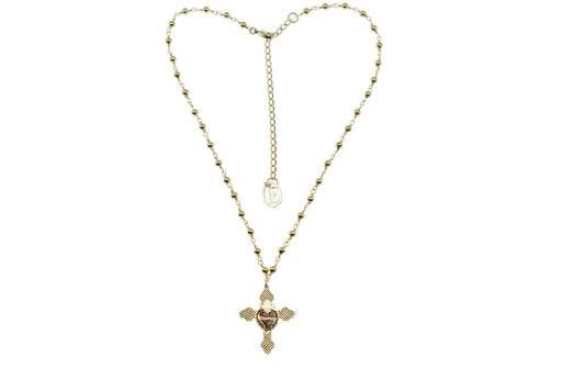Collana Rosario (42cm) + croce reticolo con sacro cuore