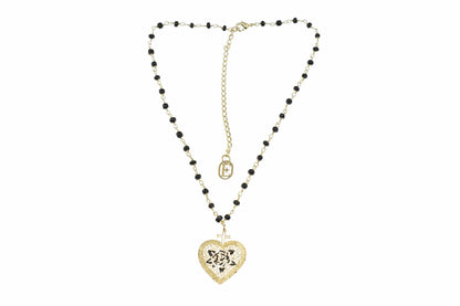 Collana Rosario (42cm) + cuore con rosa nera