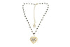 Collana Rosario (42cm) + cuore con rosa nera