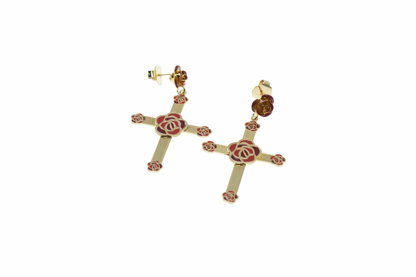Orecchini Croce + rosa centrale + rose