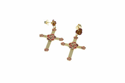 Orecchini Croce + rosa centrale + rose