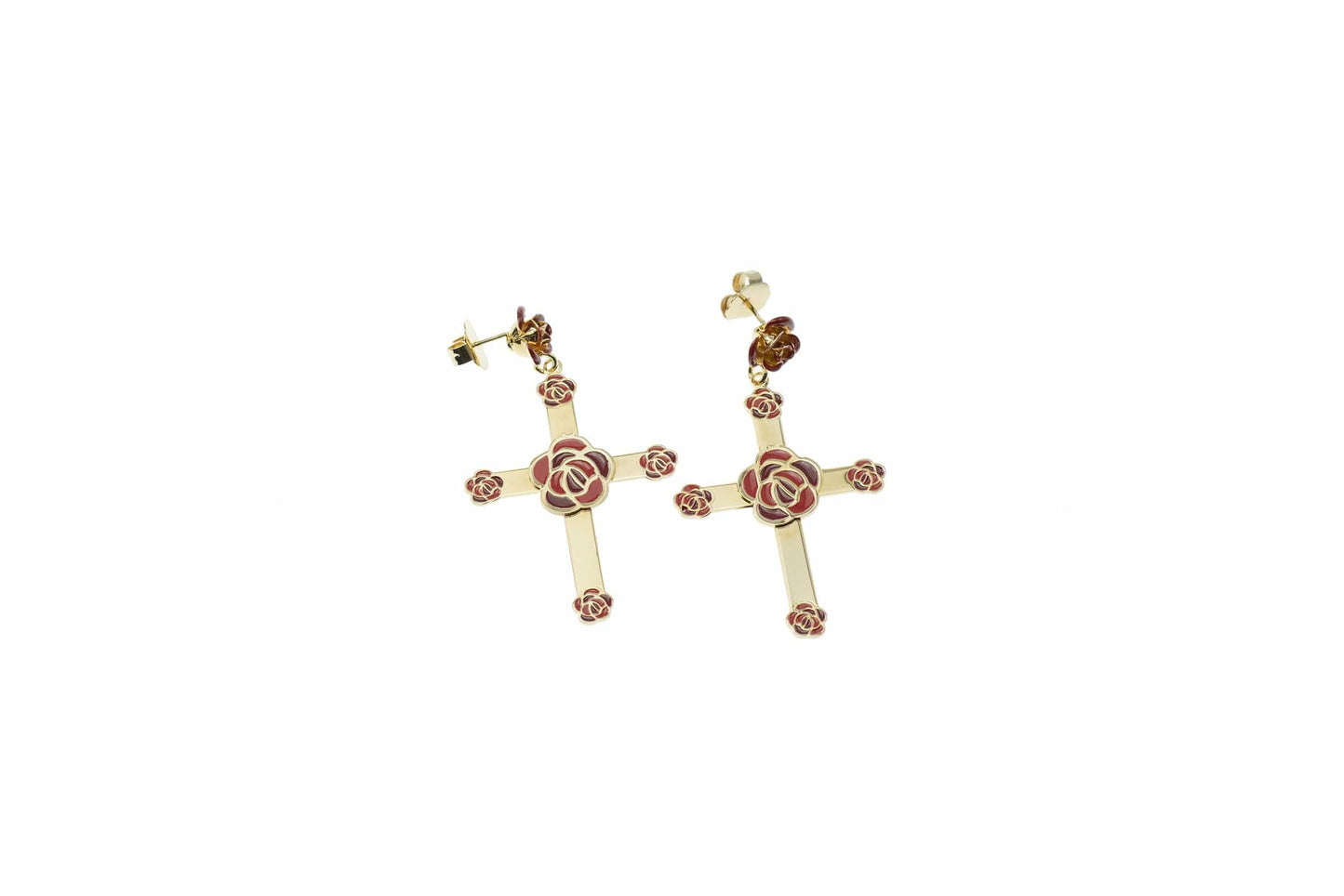 Orecchini Croce + rosa centrale + rose