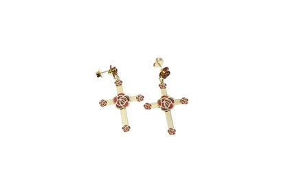 Orecchini Croce + rosa centrale + rose