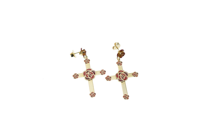 Orecchini Croce + rosa centrale + rose