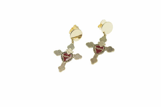 Orecchini Croce reticolo + sacro cuore