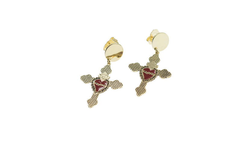Orecchini Croce reticolo + sacro cuore