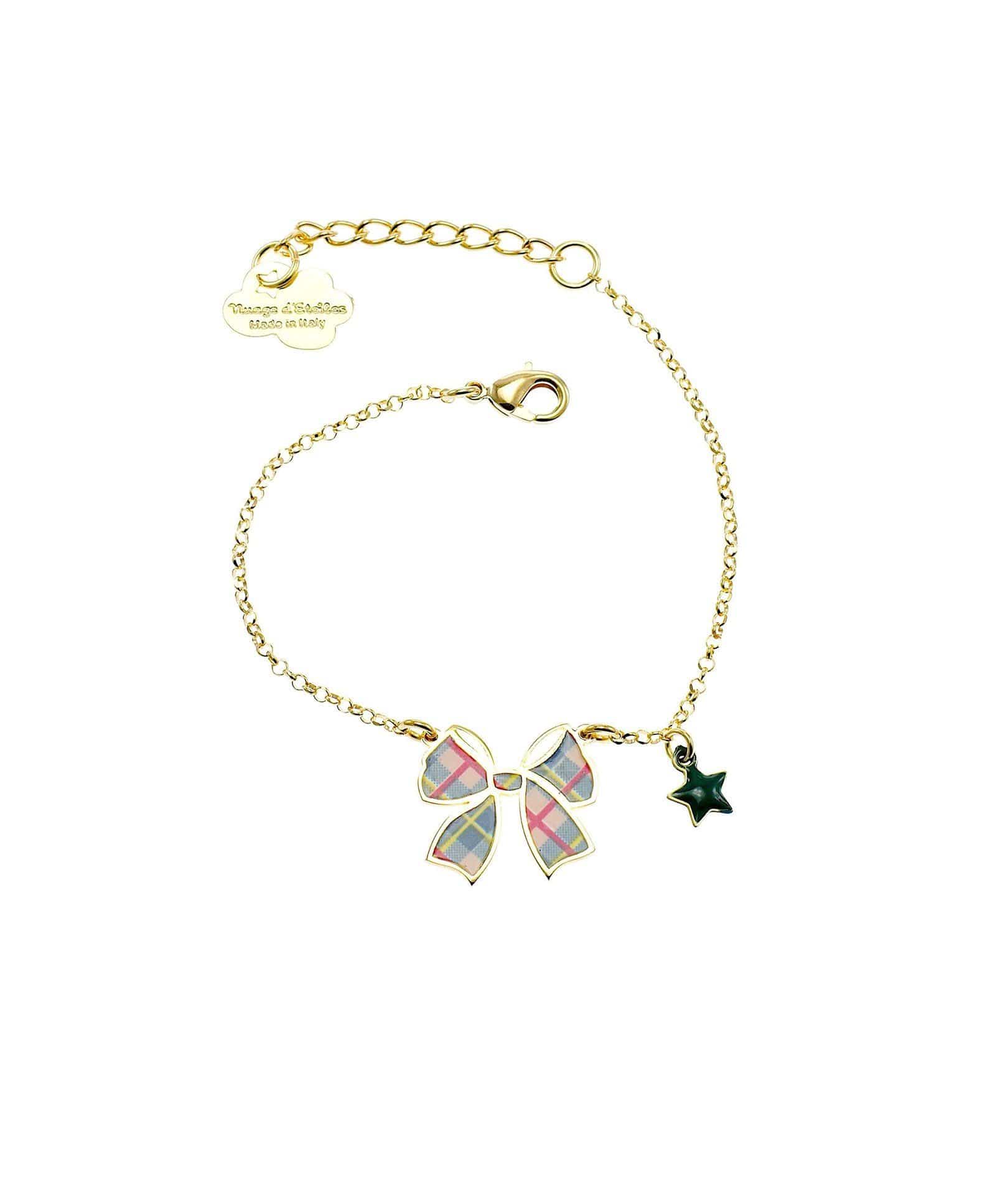 nuagedetoiles Bracciale papillon tartan con stellina